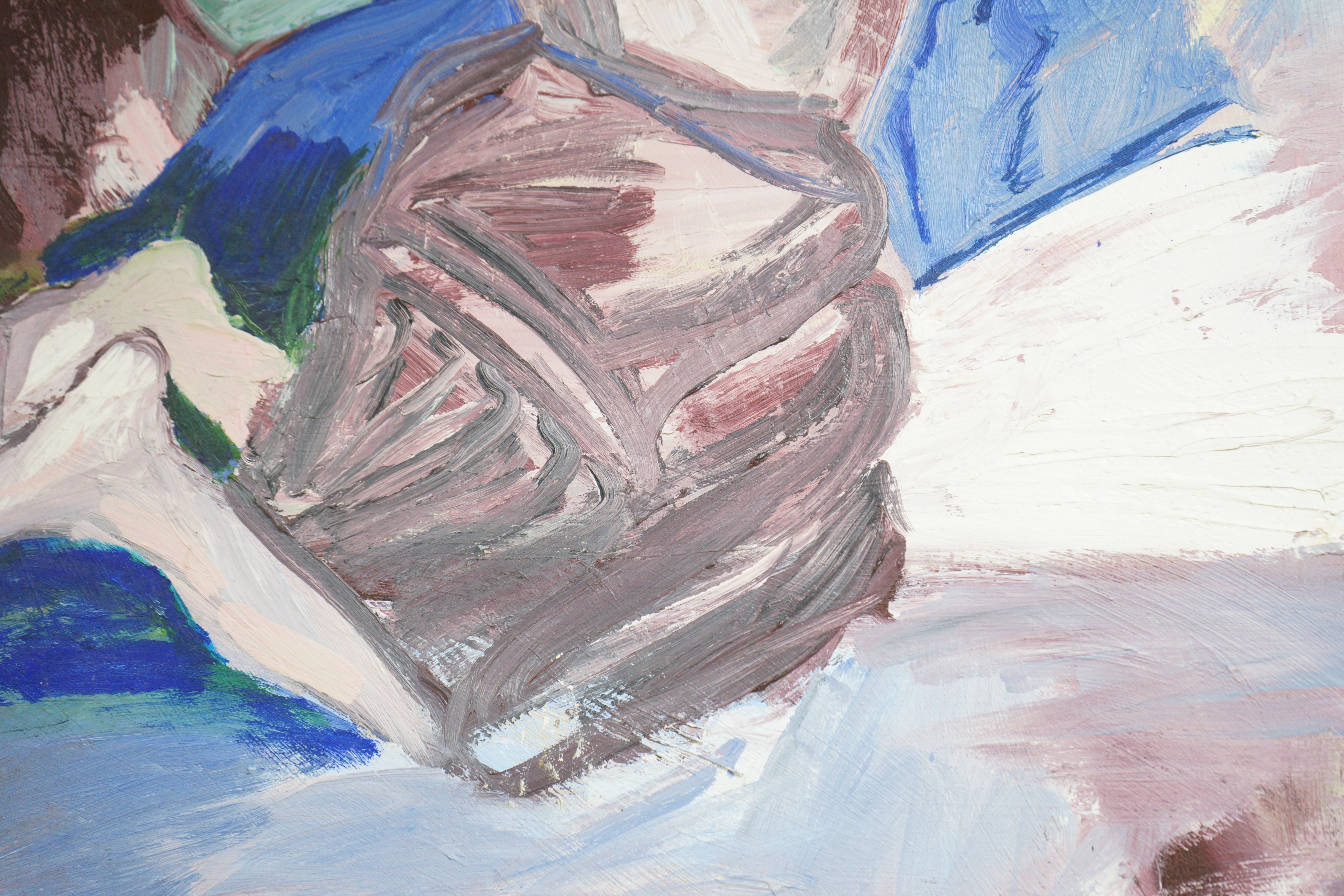 Modern British, oil on canvas, Stylised nude, monogrammed RW, 68 x 56cm